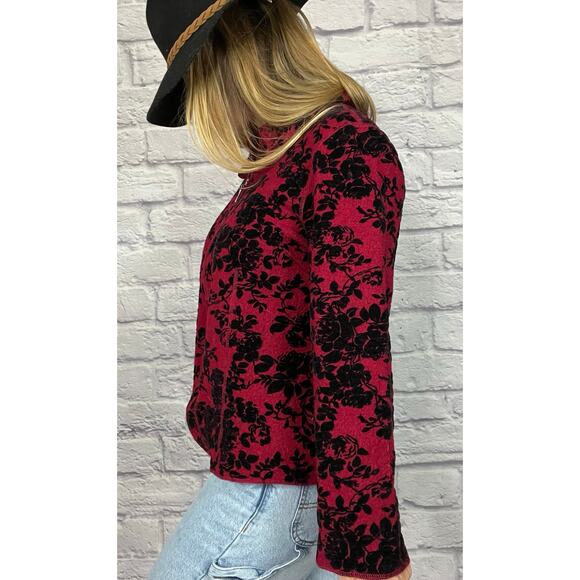 Sara Isabella Felted Wool Blend Shacket/Zip Up Sweater with Velour Embossing - Picture 2 of 9